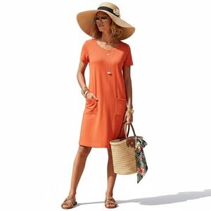 Eileen Fisher Scoop-Neck Tee Dress Women’s Sz M Short Sleeve Hemp Cotton Orange